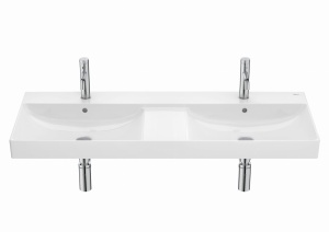 Umywalka ceramiczna Ona podwójna 2-otworowa ze zintegrowaną półką 120 biała A32768B000