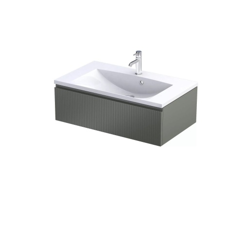 Szafka do umywalki 80 cm model Brylant jedna szuflada ryflowana kolor oliwkowy mat.