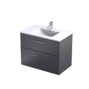 Szafka podwieszana dwuszufladowa kolor grafit mat z umywalka ceramiczna 80 cm.
