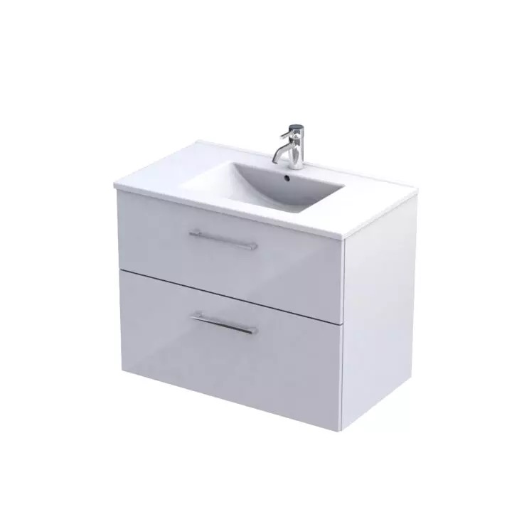 Szafka dwuszufladowa z umywalka ceramiczna 80 cm kolor biały kolekcja Geo.